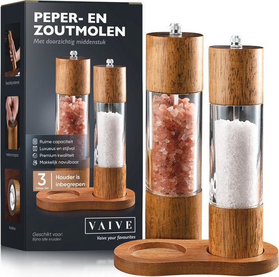 VAIVE Salz- und Pfeffermühle Set Manuell - Pfeffermühle - Holz - Groß