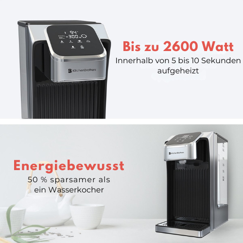 KitchenBrothers - Heißwasserspender - Touch Display - Milchfunktion - 2.7L - 2600W - Edelstahl/Schwarz