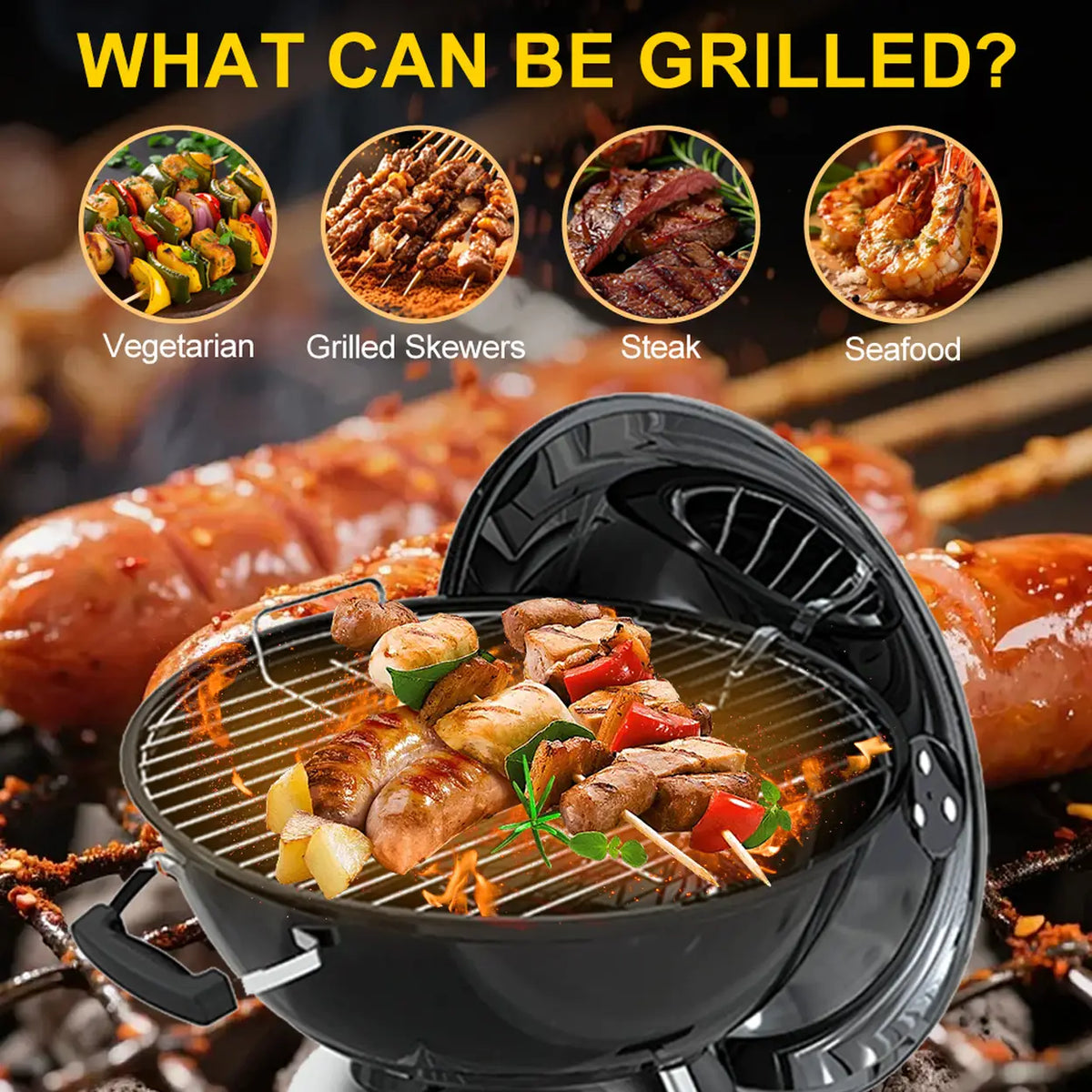 Huacan Holzkohlegrill – Großformat – Tragbarer Außengrill – Verstärkte Konstruktion – Schwarz