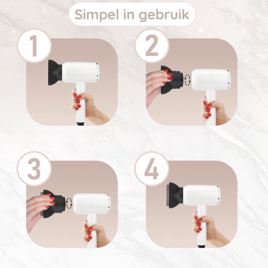 Sansbeauté® Haartrockner mit Diffusor - Ionen-Haartrockner - Bürste - Reisehaartrockner - 3 Aufsätze - Locken - Coolshot - 3 Stufen - Haartrockner mit Diffusor - Haartrockner - 2000W - Weiß
