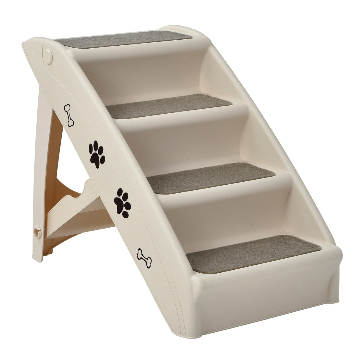 Coast 4-stufige klappbare Haustierleiter aus Kunststoff Kletterhilfe 62,5 x 38 x 49 cm beige