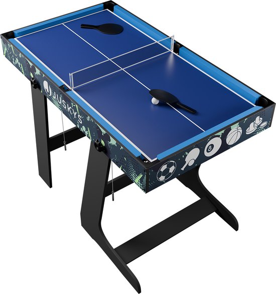 Juskys Multi-Play Tisch 5 in 1 - 104 x 58 x 73 cm - Billard / Tischfußball / Hockey / Tischtennis / Basketball - inkl. Zubehör