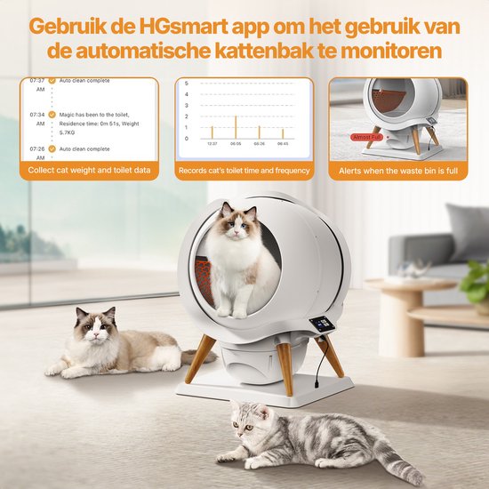 HoneyGuardian Automatic Litter Box XXL - Selbstreinigende Katzentoilette - Elektrische Katzentoiletten - Wasserfest & abwaschbar - mit App - Inkl. Katzenstreu-Matte und 40 Sammelbeutel