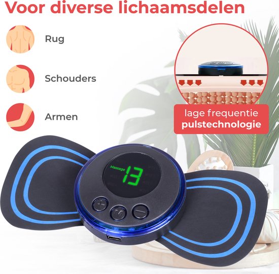 Nuvance - EMS-Massagegerät mit Steuerung - Inkl. eBook und 6 wiederverwendbaren Massagematten - Stimuliert die Durchblutung - Geeignet für Rücken, Arme und Beine - Kabellos - 8 Stufen und 19 Intensitäten - Schwarz/Blau