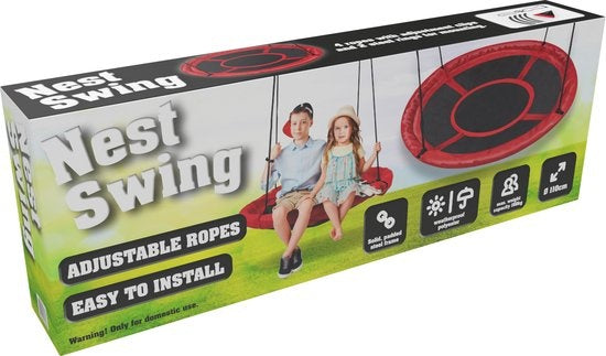 Abfallschaukel - Outdoor-Schalenschaukel - Ø110cm - Tragfähigkeit von 150 KG - Runde Schaukel - Schwarz/Rot