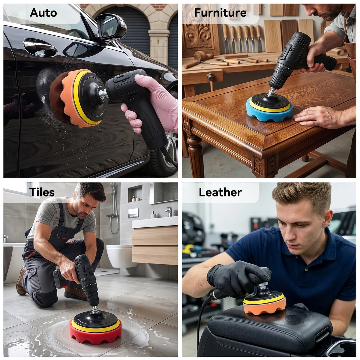 Kowm Coooze Polierpads-Set – 8-teilig – mit M10-Bohradapter – für Autos und verschiedene Oberflächen