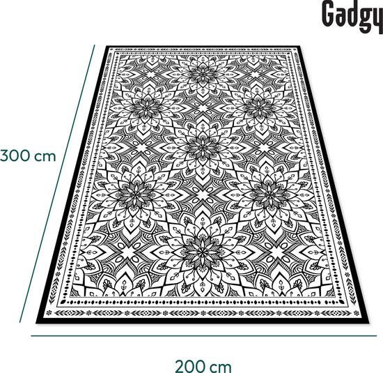 Gadgy Outdoor Teppich XXL - Outdoor Teppich 300x200 cm - Gartenteppich Doppelseitig - Picknickdecke Schwarz Weiß - Outdoorteppich