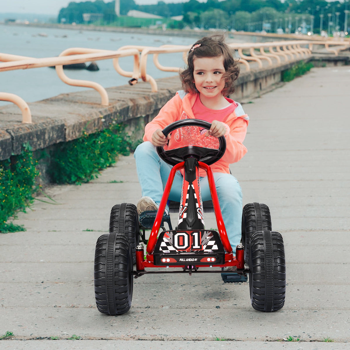 Gokart Go Cart mit Handbremse Troll-Auto 30kg Tretfahrzeug Tretfahrzeug 3-6 Jahre rot