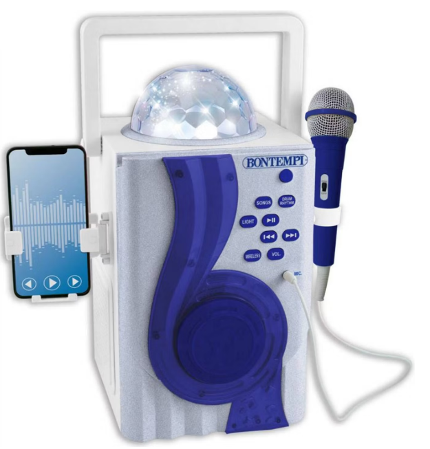 Bontempi Wireless Karaoke Boom Box mit Disco Licht - 23 x 10 x 28 cm - Weiß mit Blau