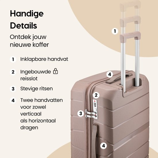 SKYCASES Urban Adventurer - Mittlerer Reisekoffer - Zahlenschloss - 44x27x66cm - 78L - Reisekoffer mit Kofferschloss - Spinner-Räder - Champagner