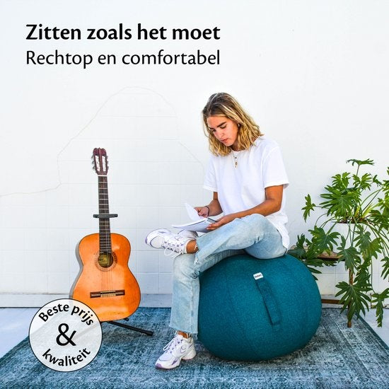 Bckz Sitzball Leinen - Mit Bezug - 65 CM - Balance Hocker - Luxus Yoga Ball - Ergonomisch - Grün Blau