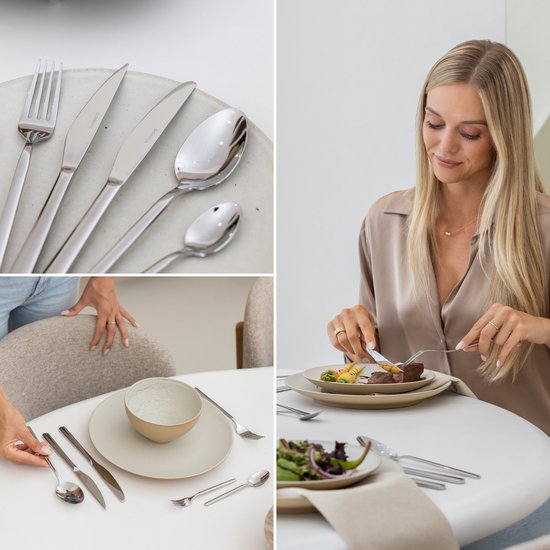 Deleca Amor 72-teiliges Besteckset für 12 Personen - Besteck mit Gabeln, Messern, Löffeln und Steakmessern aus Edelstahl - spülmaschinenfest - Silberner Edelstahl 18/10