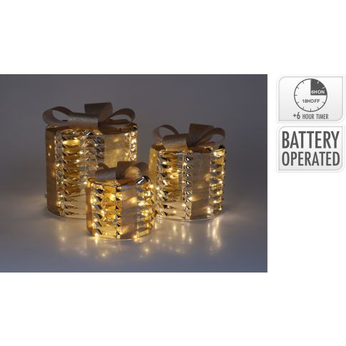 Geschenklampe 3er Set mit LED - 15x20x25cm - GOLD