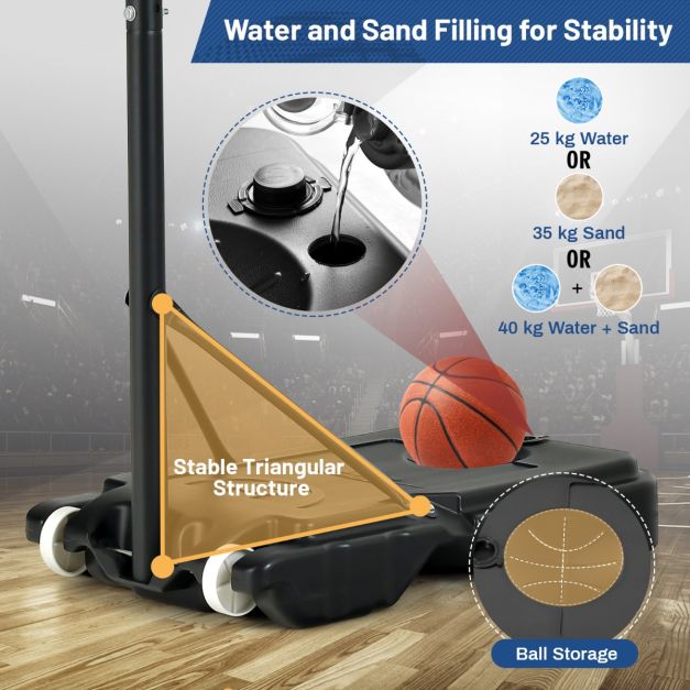 Verstellbarer Basketballständer - 154-210 cm hoch - mit stabilem Standfuß und Rädern - für Kinder und Erwachsene geeignet - Blau