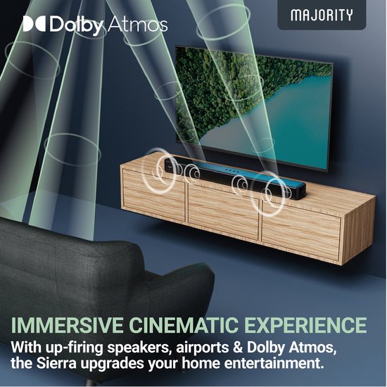 Majority Sierra Plus Dolby Atmos 2.1.2 Soundbar + Subwoofer - 400W, 3 x HDMI, Bluetooth, Optisch, USB