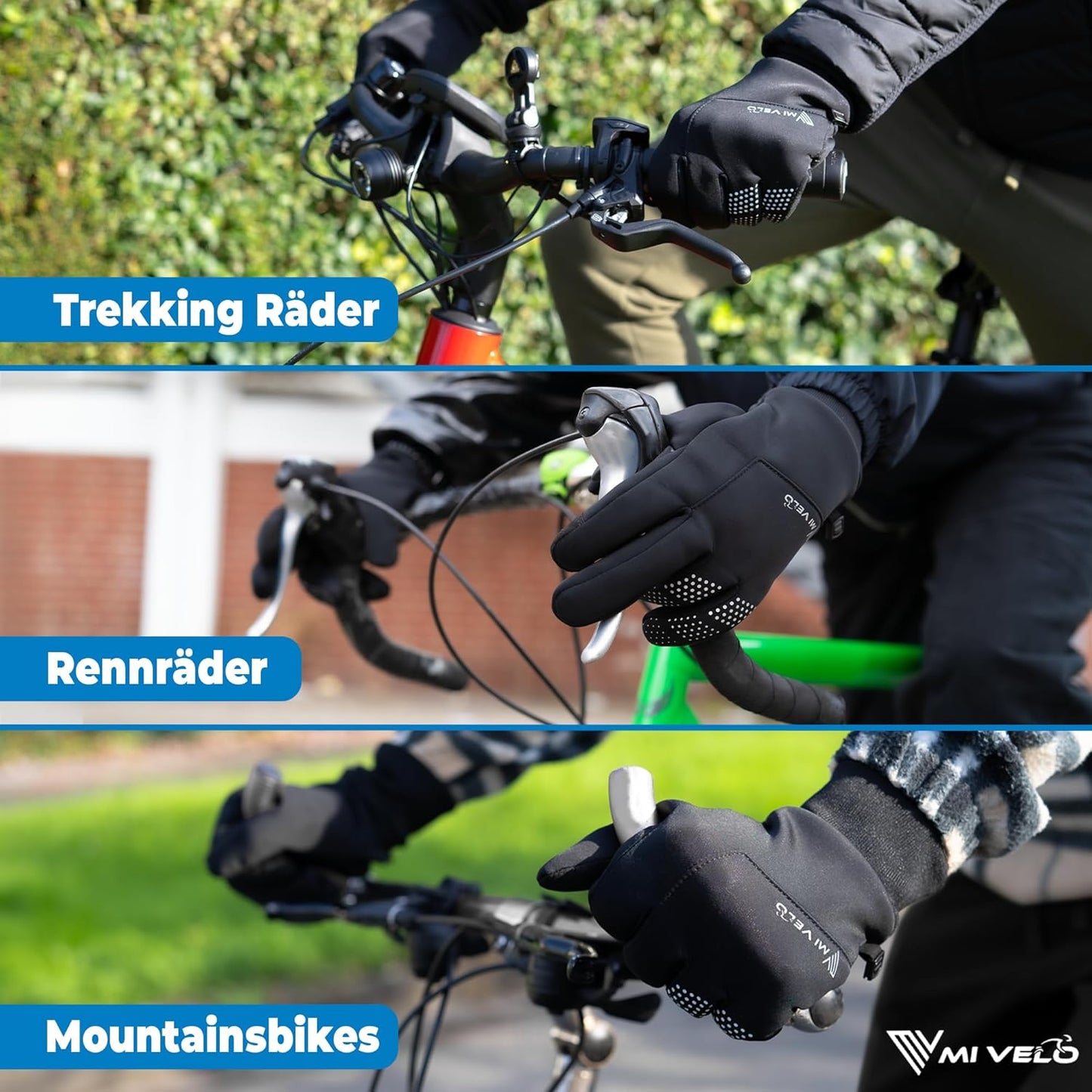 MIVELO Cycling Handschuhe VELORIDER - Wind- und wasserdicht - Funktioniert mit Touchscreens - Schwarz - Größe S