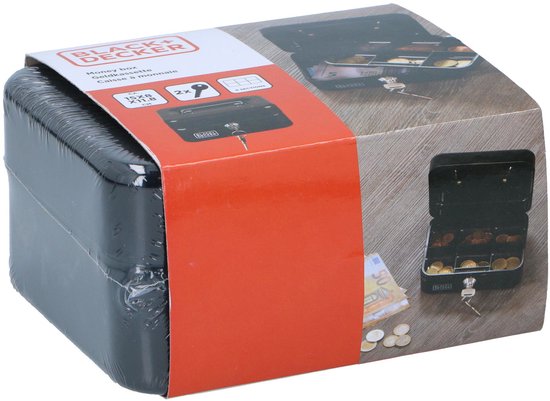 Black&Decker Geldkassette/Safe – 2 Schlüssel – schwarz – Stahl – Münzfach – 15 x 12 x 8 cm