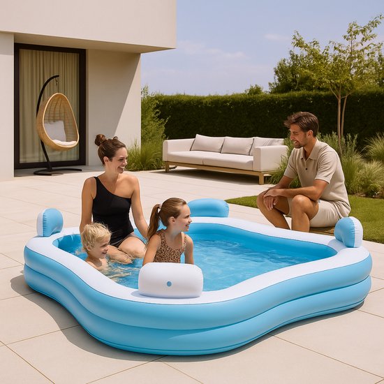 Creative Kids Family Pool - Aufblasbar - Mit 4 Liegestühle - 183 x 183 x 51 cm - Hellblau