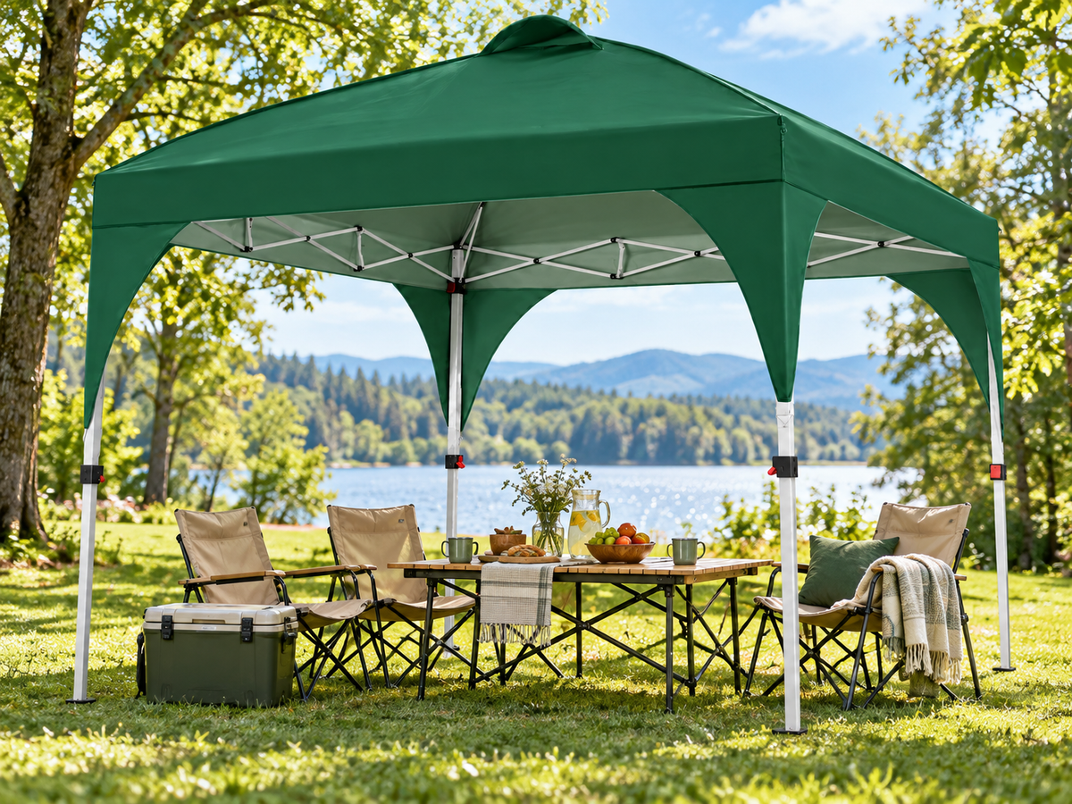 Yaheetech Faltbares Pop-up-Partyzelt mit Rollkoffer – Verstellbar von 251 bis 271 cm – 2,43 x 2,43 m – Dunkelgrün