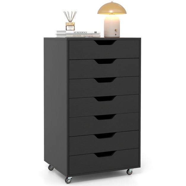 Coast Kommode mit 7 Schubladen und Rollen – Schwarz – 49 x 40 x 87 cm