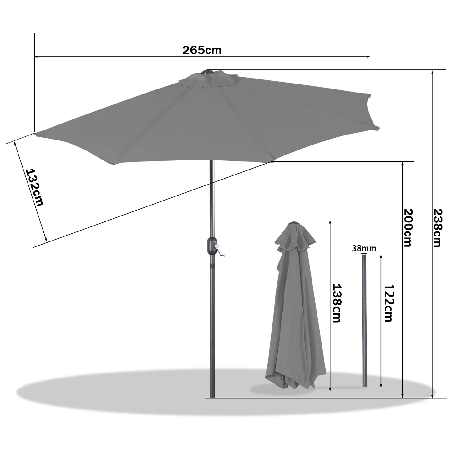 Angel Living Halbkugelsonnenschirm 270 cm – Wandsonnenschirm, halbrund – Terrakotta
