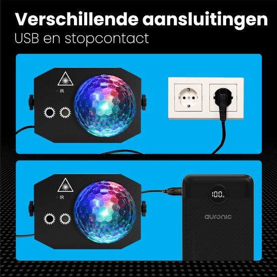 Auronic LED Disco Licht - Party Laser - Kinder - Partybeleuchtung - Disco Licht - Ferngesteuert und Musikgesteuert - 3 Meter Kabel