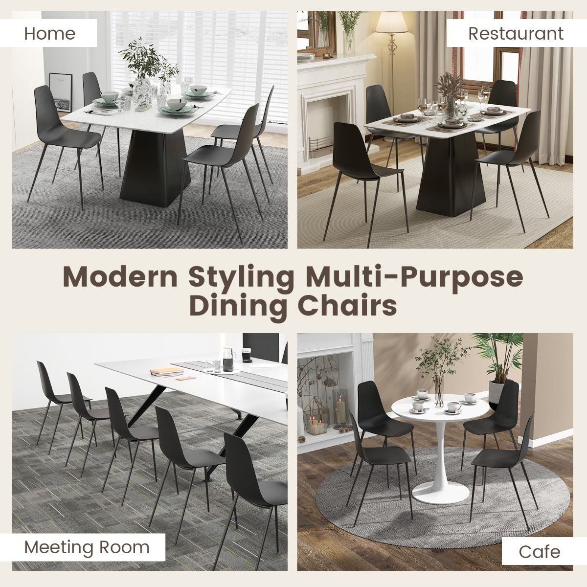 Coast 4er Set Moderne Esszimmerstühle Schwarz 52,5 x 48,5 x 88 cm - Stabile Freizeitstühle mit Metallbeinen