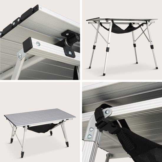 TRVLMORE Campingtisch Verstellbar - 90x52x71cm - Klapptisch mit Aluminiumrahmen - Leichtgewicht - Campingtisch - Klapptisch - Silber