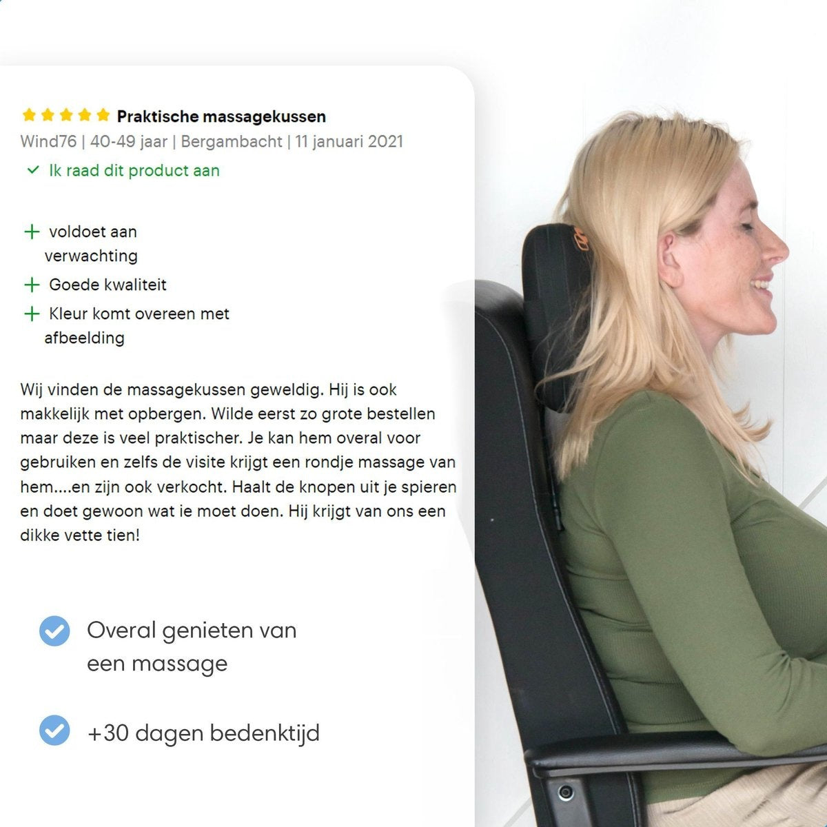Lifeproducts - Shiatsu Massagekissen - mit Wärmefunktion - 4 Bedienknöpfe - mit WLAN - Schwarz