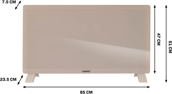 VONROC Luxury electric heater - Konvektorheizung mit Glasscheibe - 1250W/2500W- Beheizt Räume bis zu 30m2 - Gesteuert sowohl mit App (über Wifi) als auch manuell - Einstellbarer Thermostat und Timer - Beige