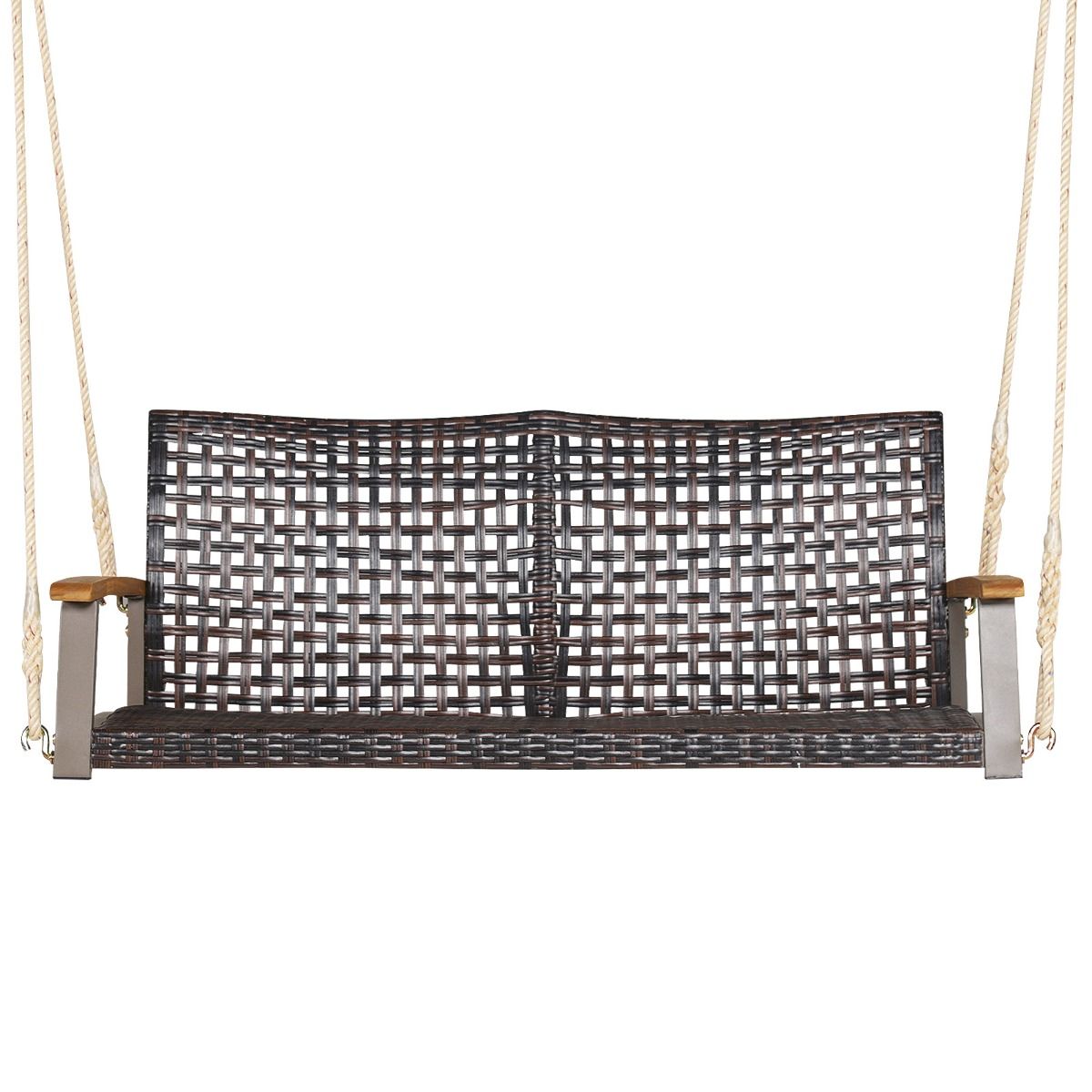 Coast 2-Sitzer Schaukelbank PE-Rotan mit Kissen 131x68x54 cm Beige - Hängeschaukel mit Armlehnen aus Akazienholz