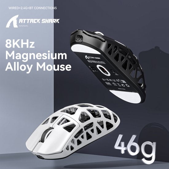 ATTACK SHARK R3 – Kabellose Gaming-Maus – PAW3395 – Ultraleicht (46 g) – Kabelgebunden/2,4 GHz/BT 5.1 – 26.000 DPI – Magnesiumlegierung