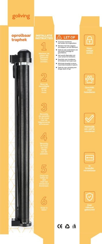 Goliving - Roll-up Treppentor - Kindertor - 10-150 cm - Aluminiumrahmen - Schwarz