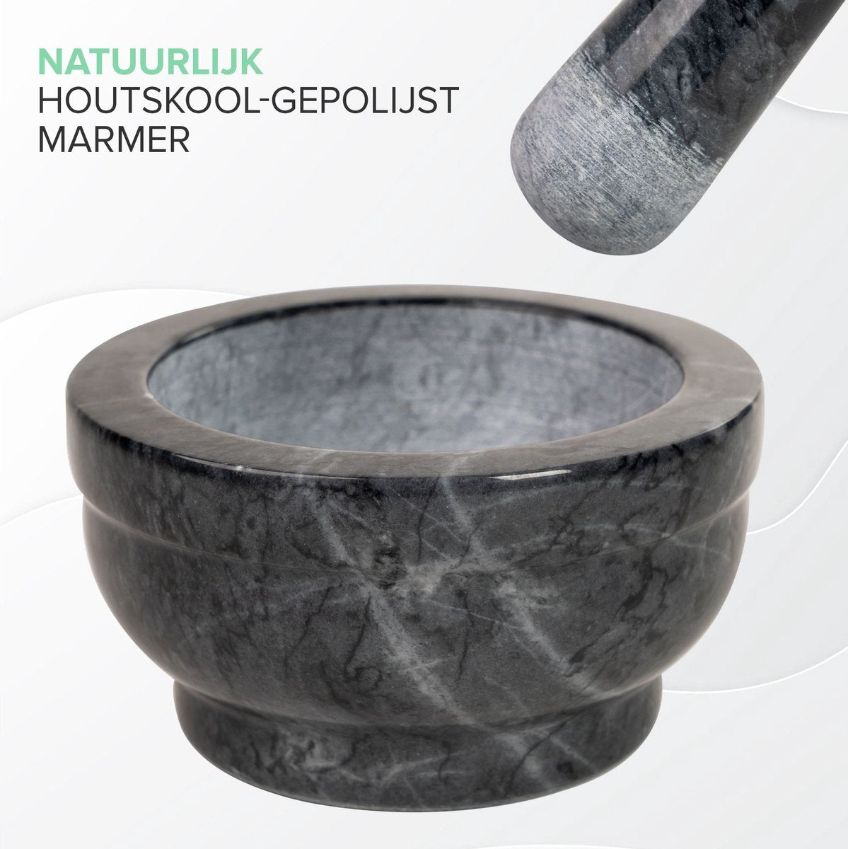 Coninx Mörser - Mörser mit Stößel - Gewürzstampfer - Ø15 X H8CM - Schwarzer Marmor poliert