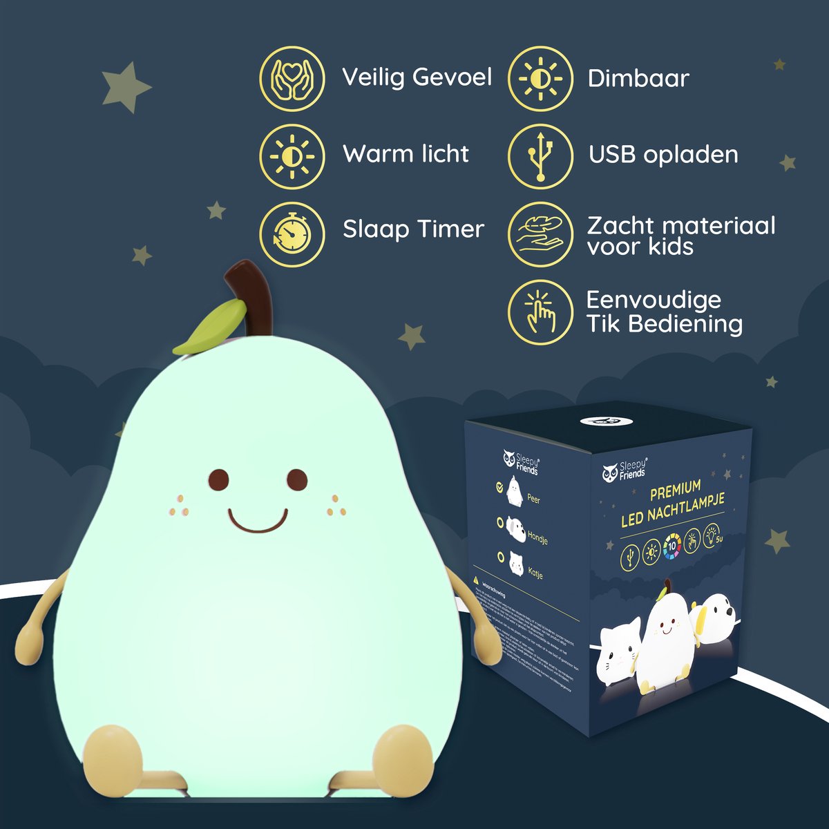 Sleepy Friends Kinder-Nachtlicht Bär - 8 Farben - USB aufladbar - dimmbar - 95x97x100mm