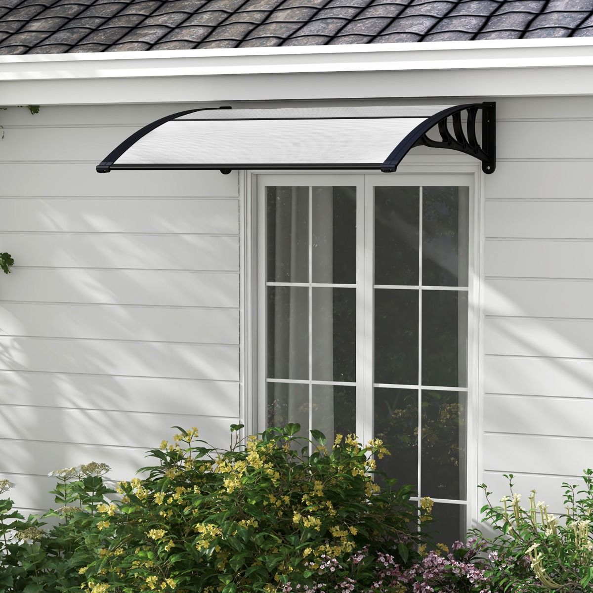 Coast Terrassentür-Markise – Schutz vor Sonne und Regen – Polycarbonat-Paneel – grau – 102 x 99 cm