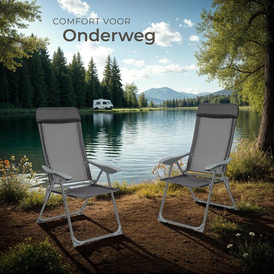 tectake - 4er-Set Gartenstühle mit hoher Rückenlehne - Aluminium - Klappstuhl 5-fach verstellbar mit Armlehnen - Sessel mit Liegefunktion - Gartenmöbel für Terrasse und Camping - Anthrazit