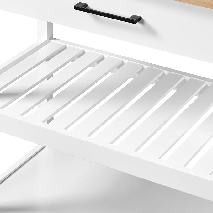 Yaheetech Küchenwagen 101,5 x 51 x 92,5 cm – 2 Ebenen – Schublade – 4 Räder – Weiß/Natur
