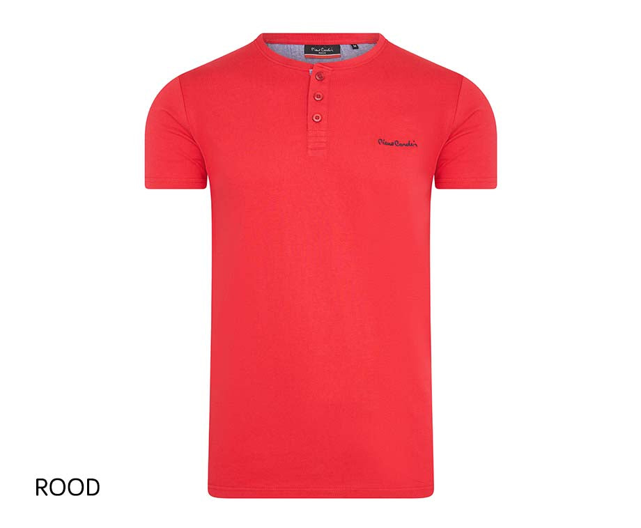 Pierre Cardin T-Shirt mit Knöpfen - Rot - XL