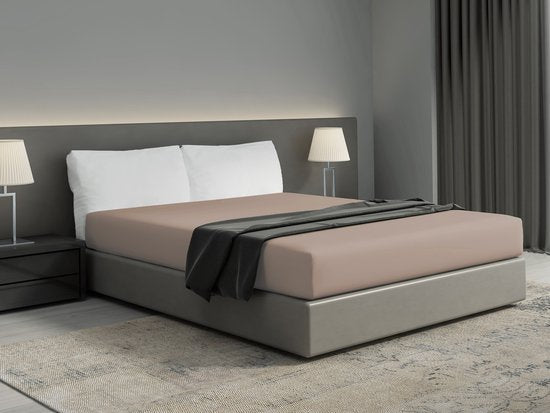 PHLOX Spannbetttuch - 100% Baumwollsatin (300 TC) - Einzelperson 90x200 cm - Weich & Hautfreundlich - Rundelastisch - Beige