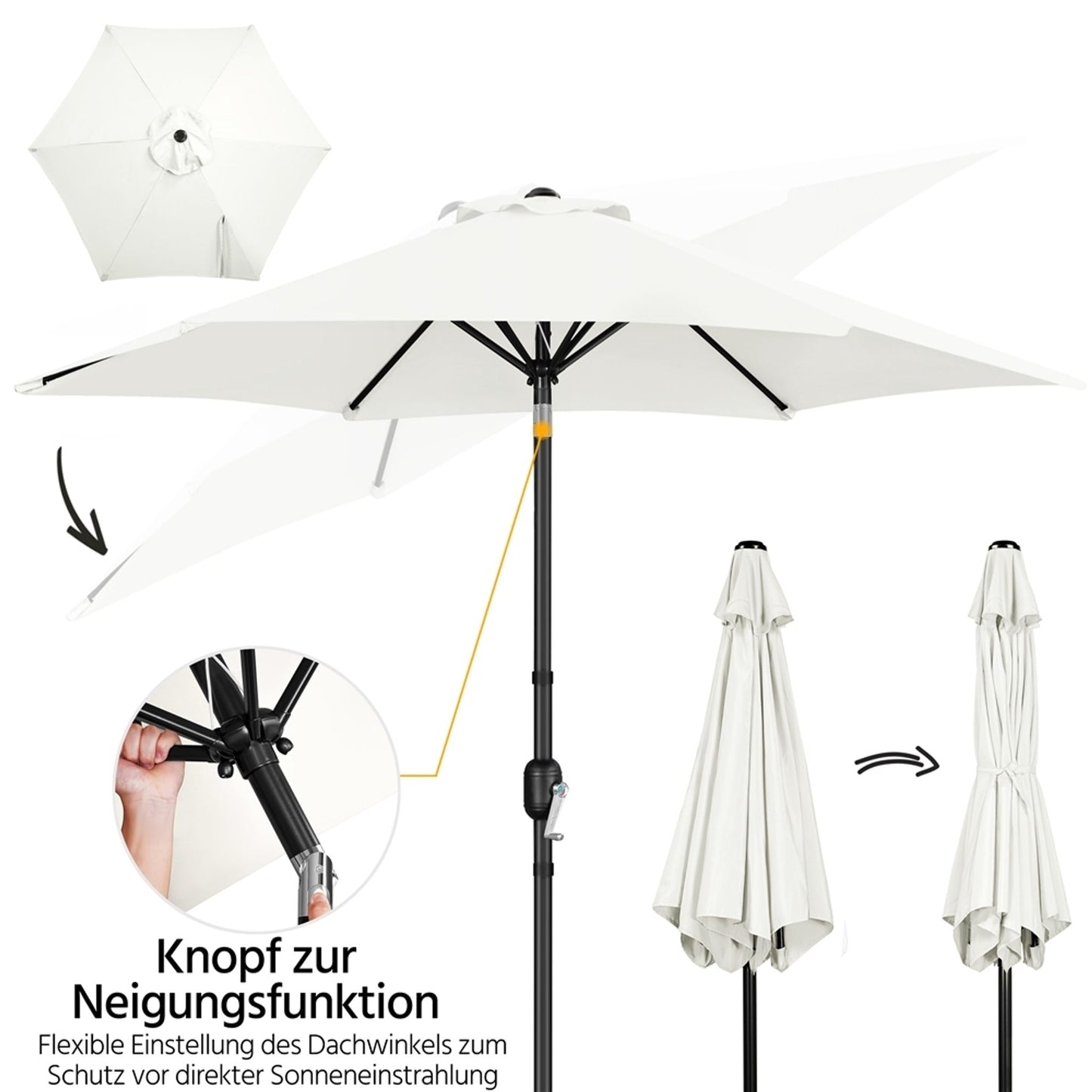 Yaheetech Sonnenschirm mit Ständer und Neigungsfunktion, ø 269 cm – UV-Schutz UPF50+ – Cremeweiß