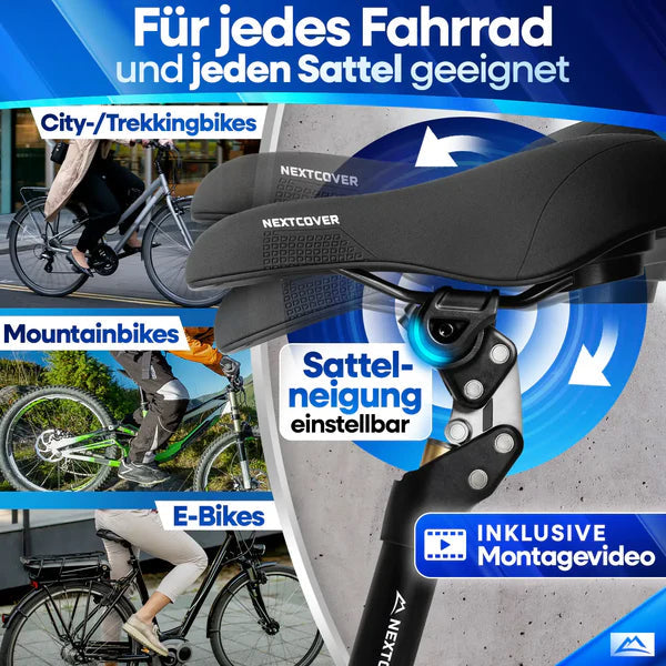 Nextcover ComfortSet MAX – Fahrradsattel + gefederte Sattelstütze – E-Bike/Sport – Schwarz