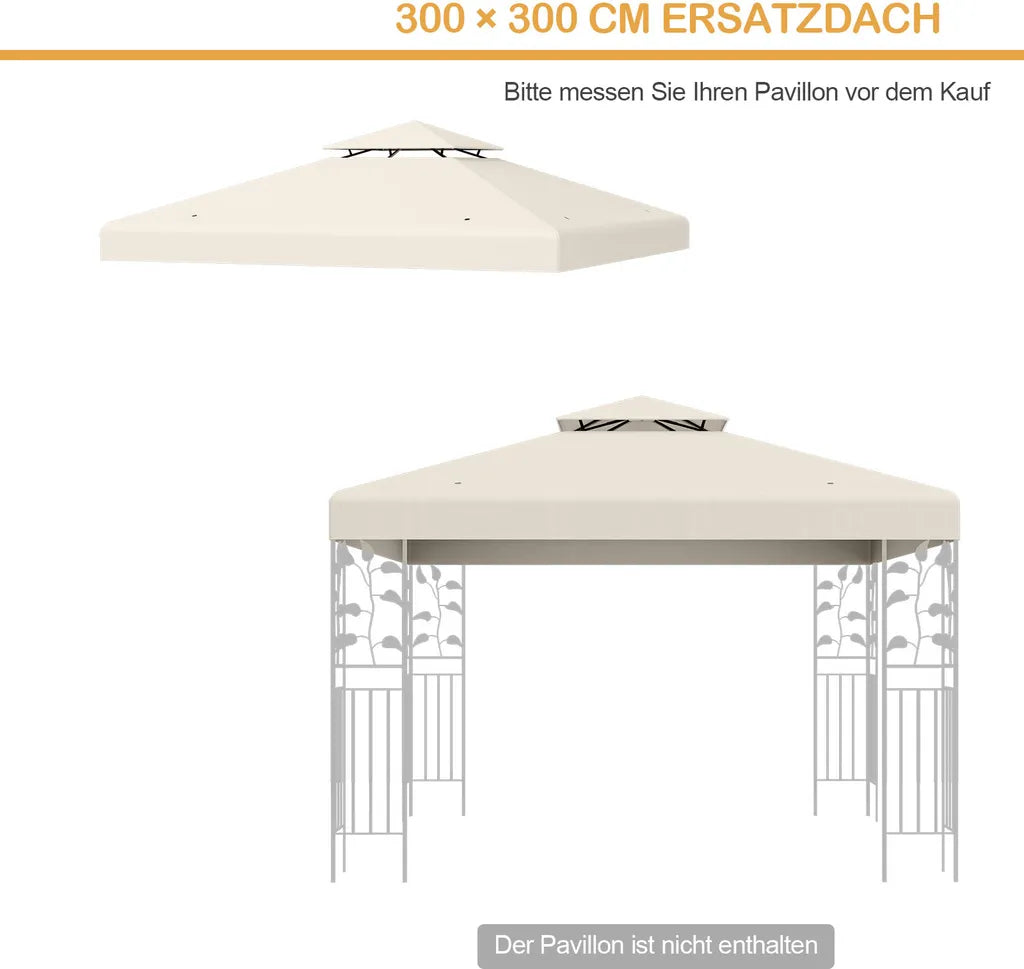 Coast Ersatzdach - Wetterfest - 3x3 M - Inkl. Abflusslöcher & Klettverschlüsse - Beige