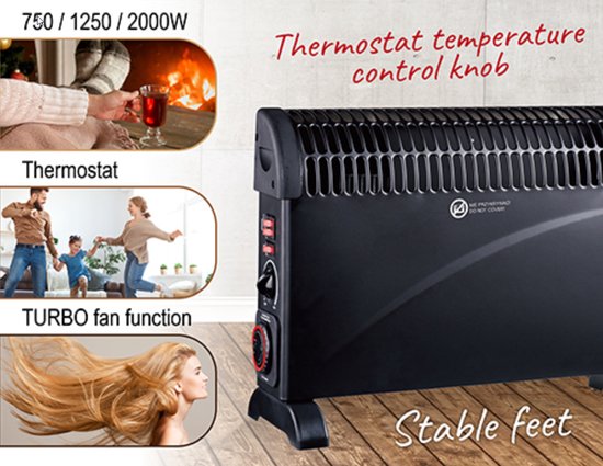 Mesko - Elektrischer Heizkonvektor - MIT einstellbarem Thermostat & 24HTimer - 3 Heizstufen - 2000W - bis zu 20m² - Schwarz
