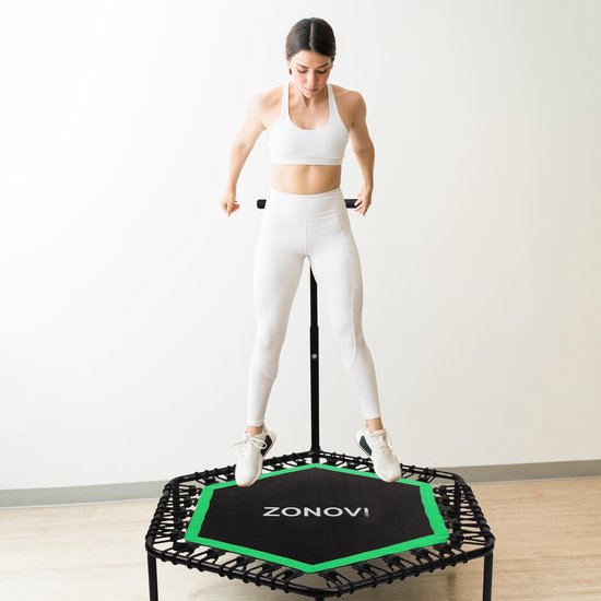 Zonovi Fitness Trampolin - Kapazität 250 KG - Mini-Trampolin - Kleines Trampolin - Sport-Trampolin - Rebounder - Bouncer - Mit Gummibändern - Schwarz - Grün - 106 cm - 42 in.