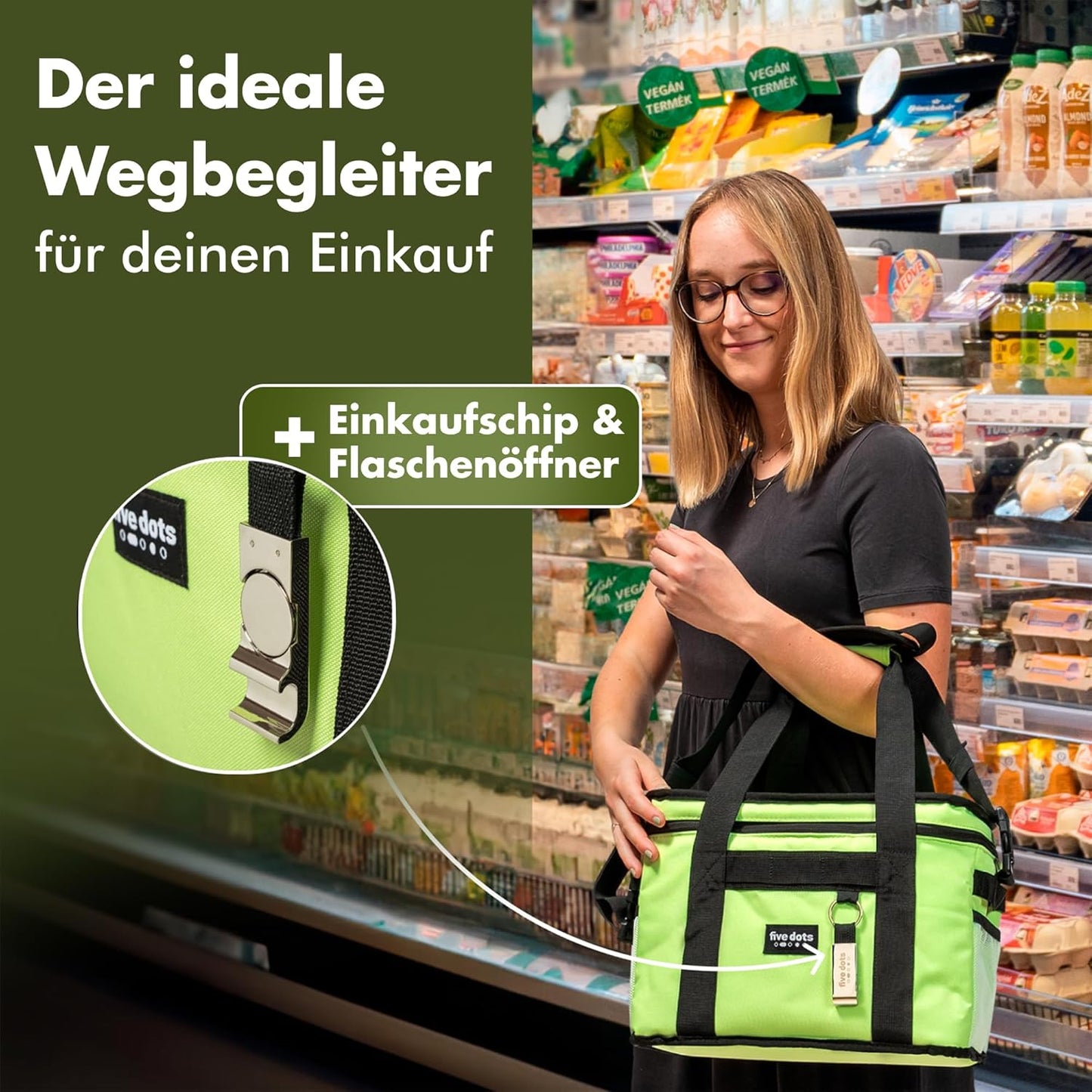 five Dots Kühltasche - 30L Kapazität - Wasserdicht - 26 x 41 x 31 cm - Grün
