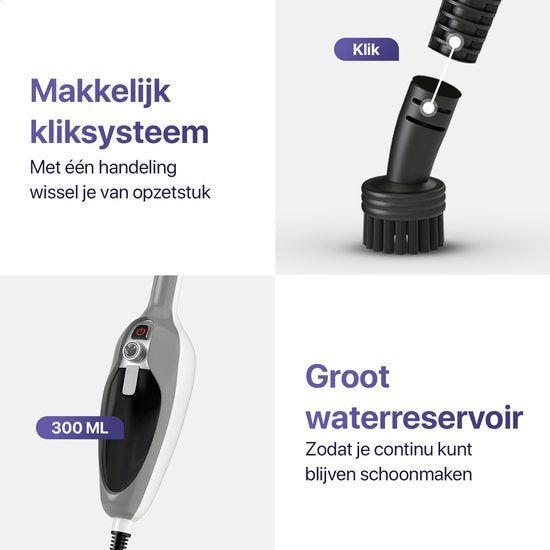 LUMAN 12 in 1 Dampfreiniger UND Händetrockner - Teppichreiniger - Fleckenreiniger - Mit 10 Aufsätzen und 3 Mikrofasertüchern - Reinigt Boden, Sofa, Bad und Teppich - Grau