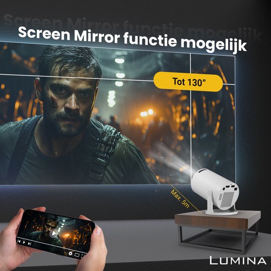 Lumina Mini Pro Beamer - Heimkino - Android 11.0 - WiFi 6 & Bluetooth 5.2 - 4k Bildqualität - Projektionsfläche - Weiß