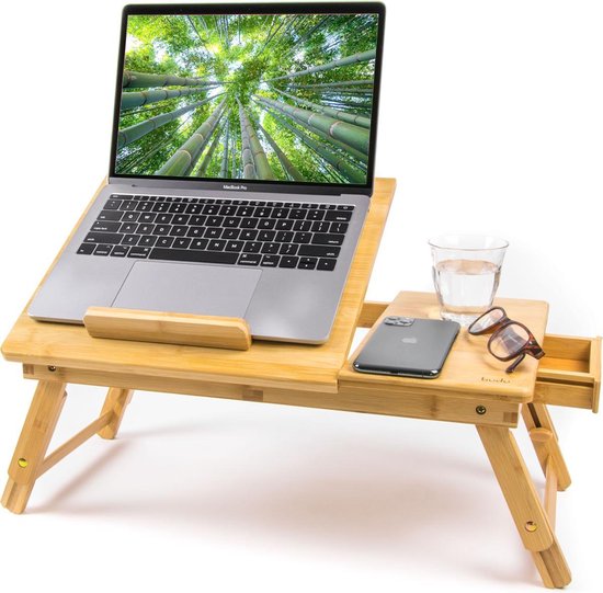 Budu Laptoptisch - Betttisch - Sofatisch - Verstellbarer Laptoptisch - Laptoptisch Bambusholz - Laptopständer - Frühstückstisch - Frühstück im Bett