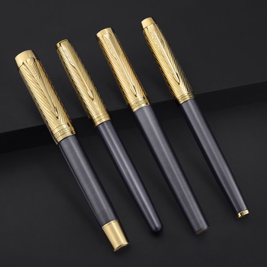 Parker IM Parker Pioneers Collection Tintenroller | graue Lackierung mit goldener Kappe und Details | feine Spitze | schwarze Tinte | mit Geschenkbox